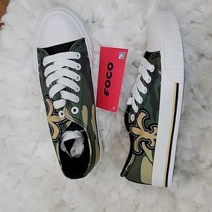 FOCO sneakers NFL New Orleans Saints camo green gold fleur-de-lis logo sz 6 NEW…